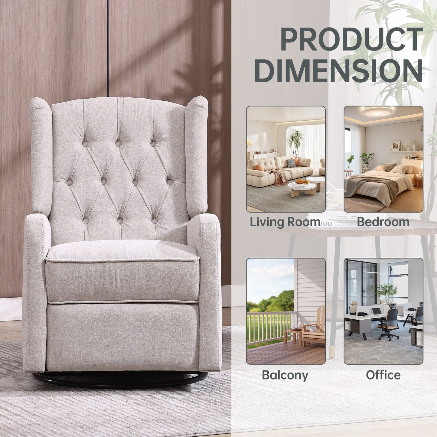 Poltrona reclinabile girevole con poggiapiedi, movimento scorrevole e design ergonomico