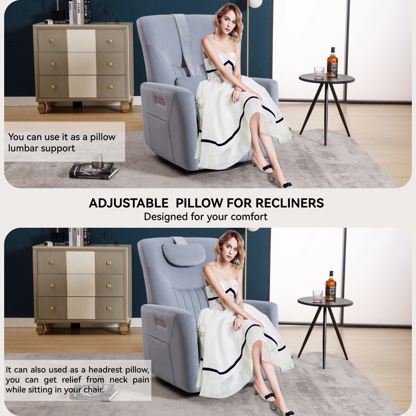 Poltrona reclinabile girevole a dondolo con rotazione di 270°, reclinazione infinita e USB/tipo C