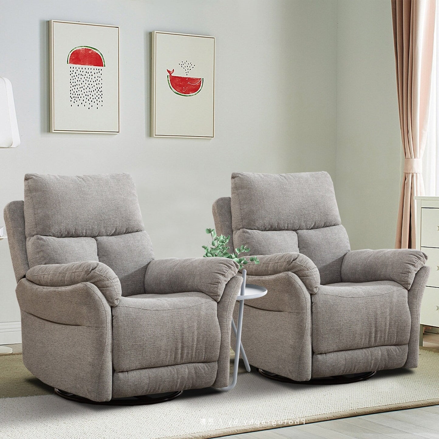 Poltrona reclinabile girevole in tessuto, divano reclinabile manuale, set di due