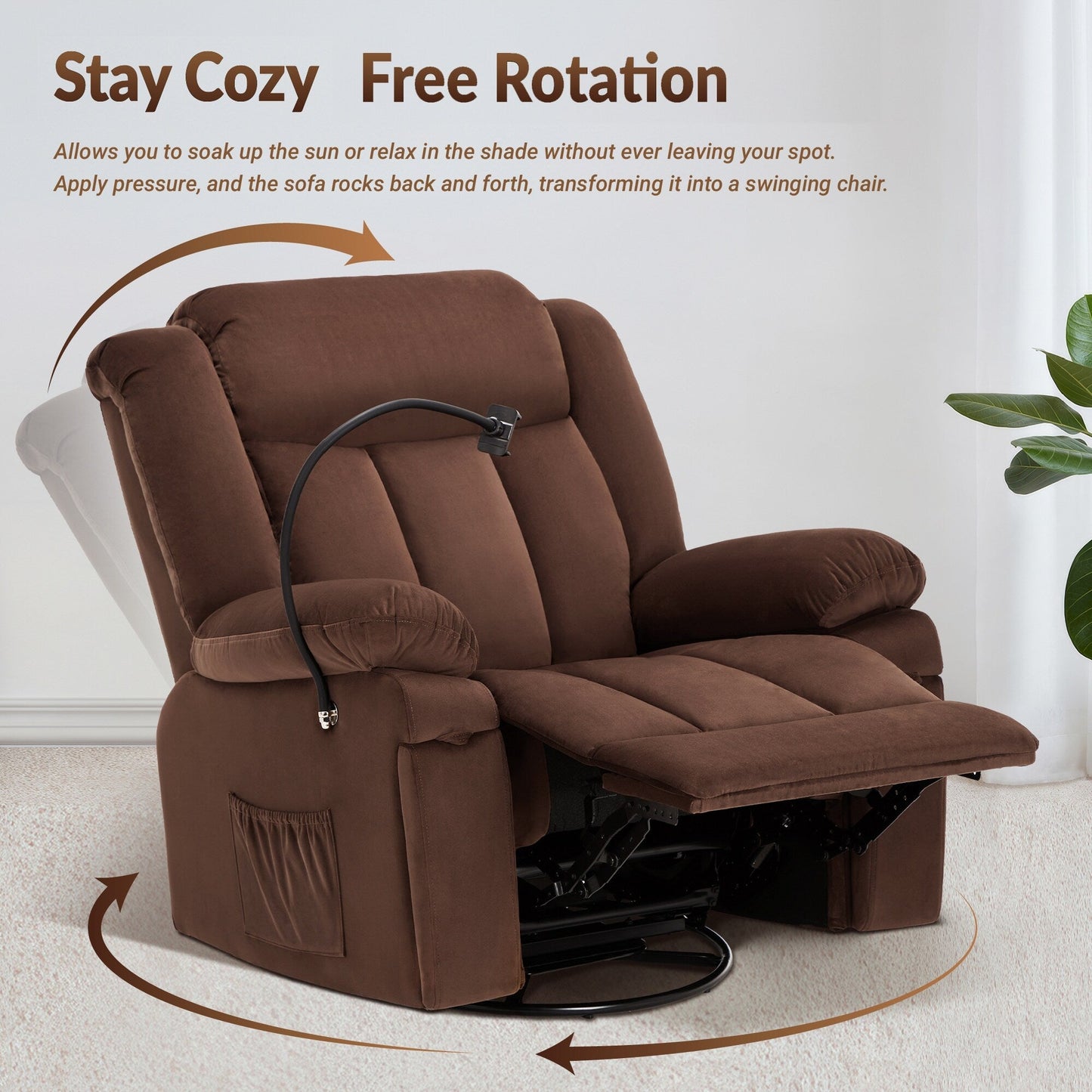 Poltrona reclinabile girevole con massaggio, riscaldamento e supporto per telefono: ideale per soggiorno, ufficio, camera da letto