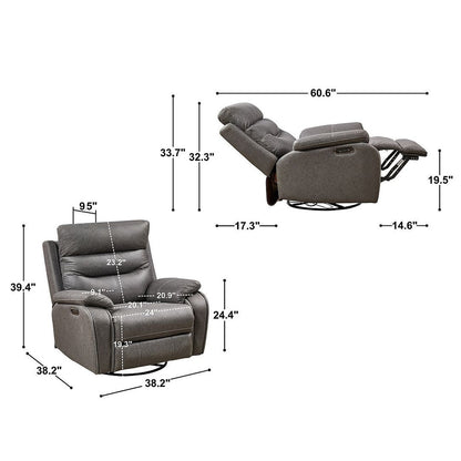 Divano reclinabile girevole singolo con telecomando elettrico e porta USB