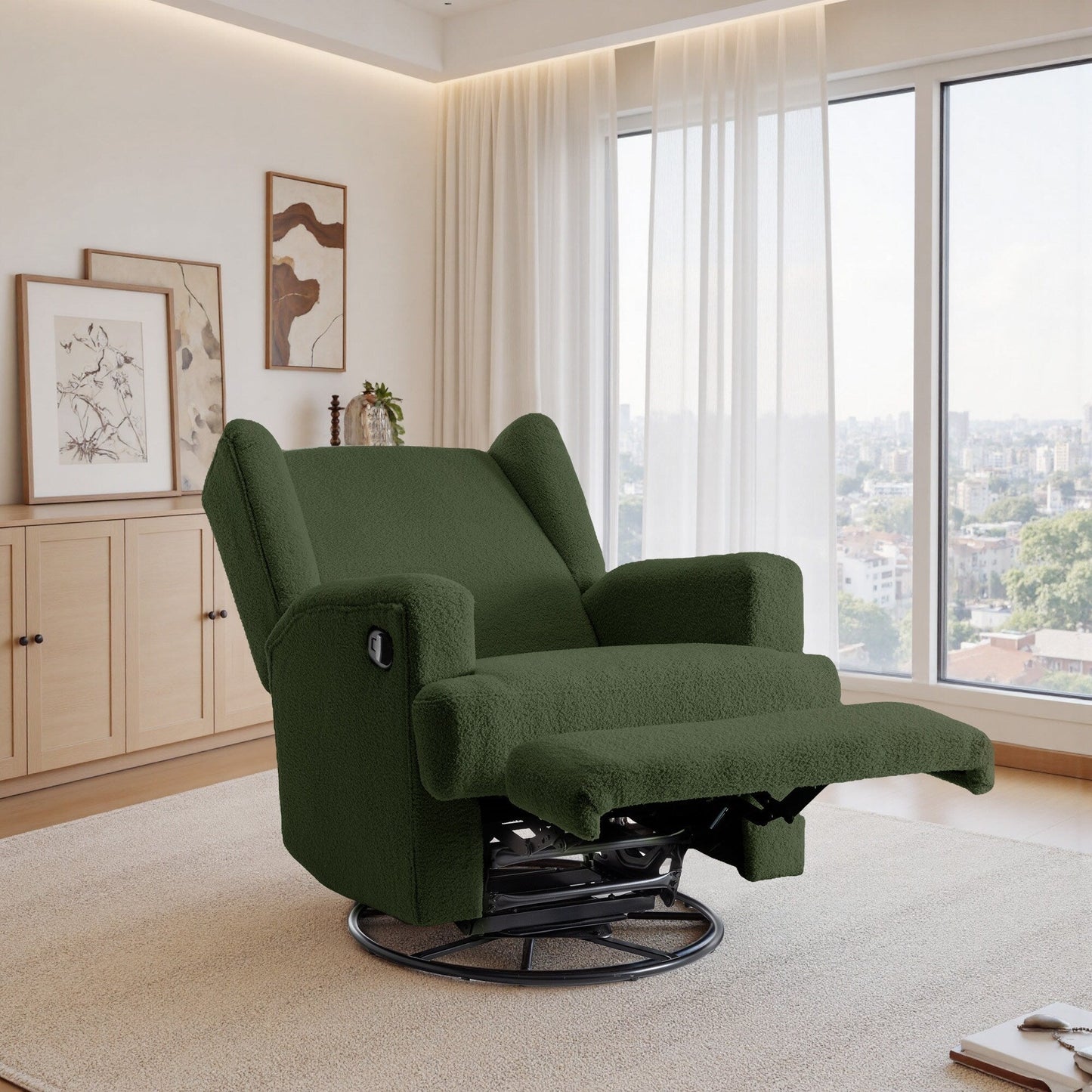 Poltrona reclinabile girevole con schienale alto e dondolo per bambini