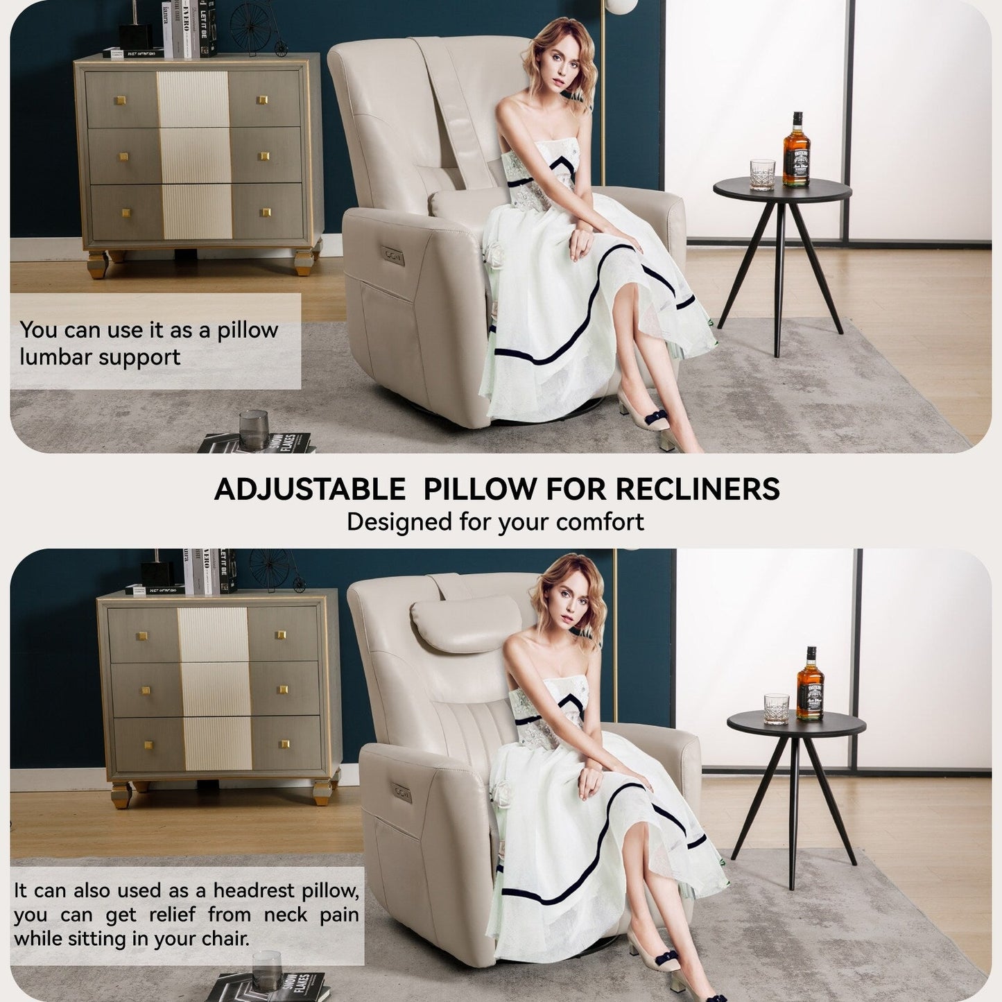 Poltrona reclinabile elettrica girevole e basculante con supporto lombare