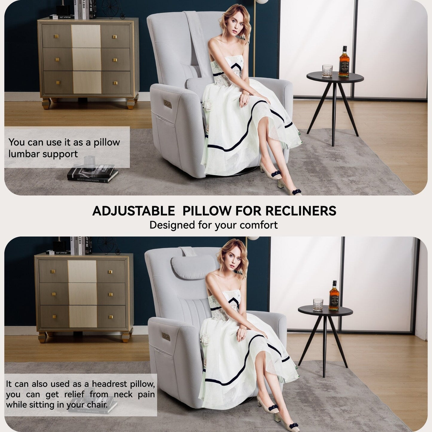 Poltrona reclinabile elettrica girevole e basculante con supporto lombare