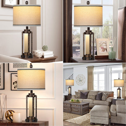 Lampade da tavolo in metallo nero oro vetro opaco cilindro romano luce notturna 2 in 1 (set di 2) - 12'' x 12'' x 25'' (L x P x A)