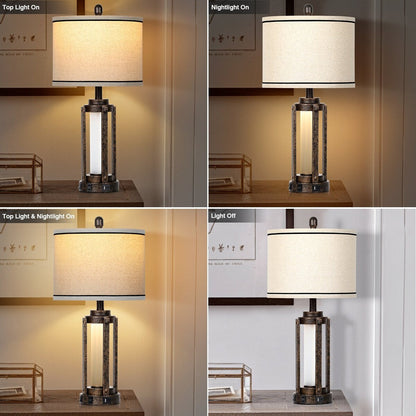 Lampade da tavolo in metallo nero oro vetro opaco cilindro romano luce notturna 2 in 1 (set di 2) - 12'' x 12'' x 25'' (L x P x A)