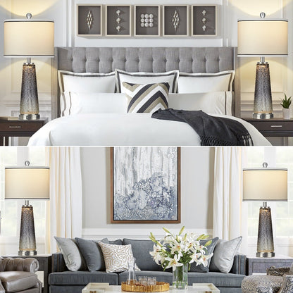 Lampada da tavolo, luce notturna 2 in 1, vetro grigio, porte di ricarica, interruttore touch a 2 vie (set da 2) - 12'' x 12'' x 26'' (L x P x A)