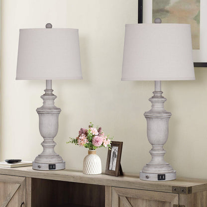 Lampade da tavolo in resina bianca, porte di ricarica USB, interruttore touch a 3 vie (set da 2) - 12,5'' x 12,5'' x 25,6'' (L x P x A)