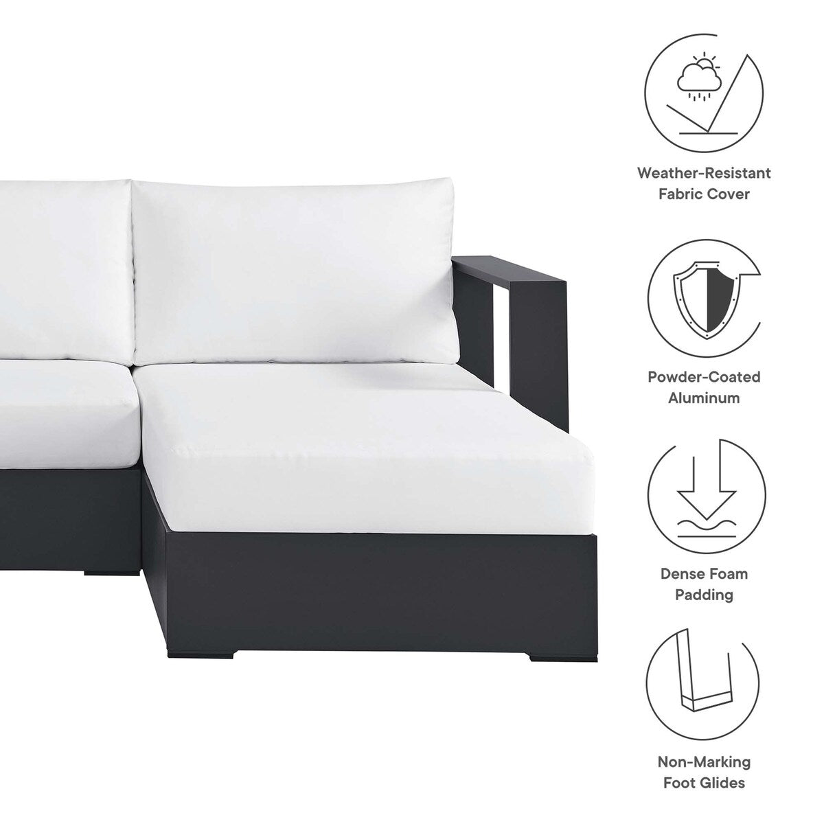 Set di divani componibili con chaise longue in alluminio Tahoe Patio, 2 pezzi, rivolti a destra