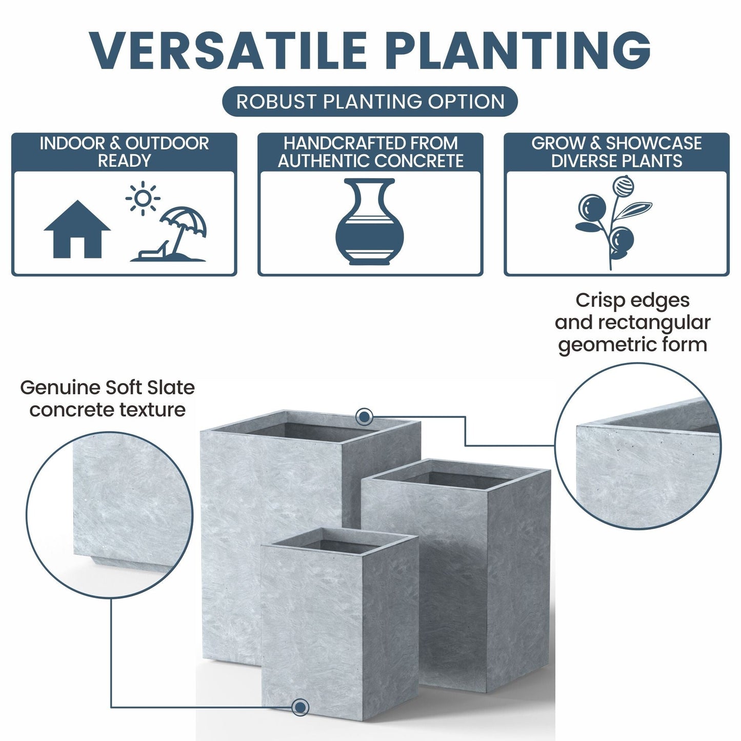 Fioriere rettangolari alte in cemento / Grandi fioriere da interno ed esterno