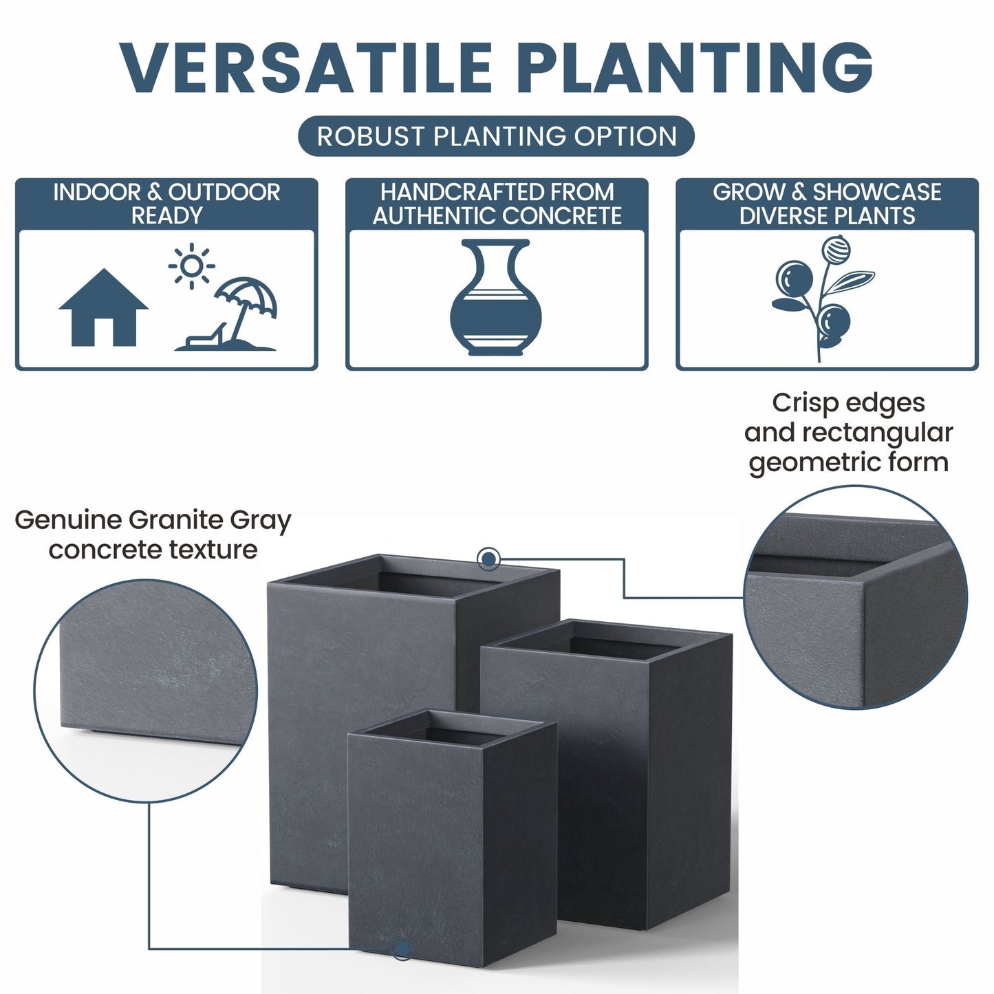 Fioriere rettangolari alte in cemento / Grandi fioriere da interno ed esterno