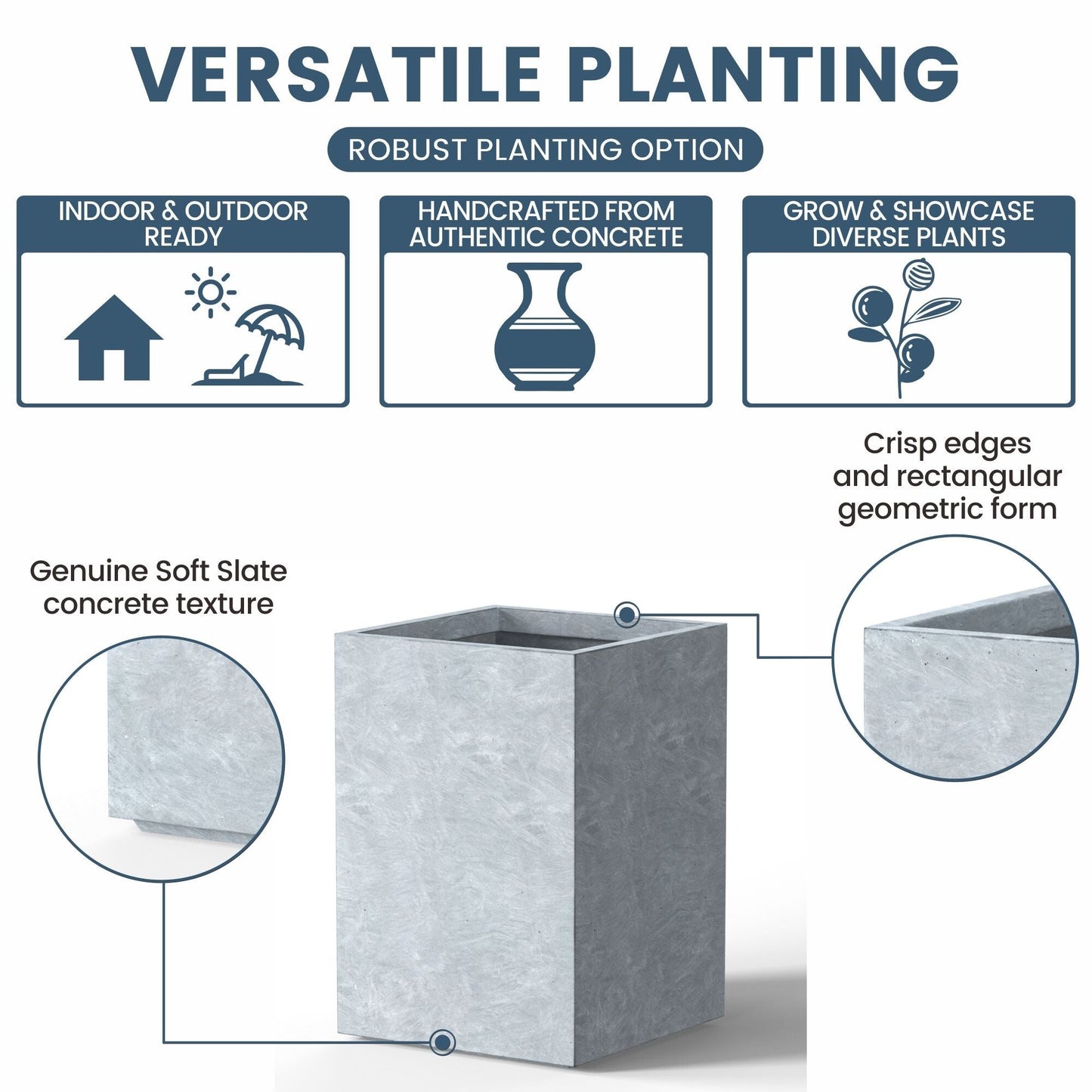 Fioriere rettangolari alte in cemento / Grandi fioriere da interno ed esterno