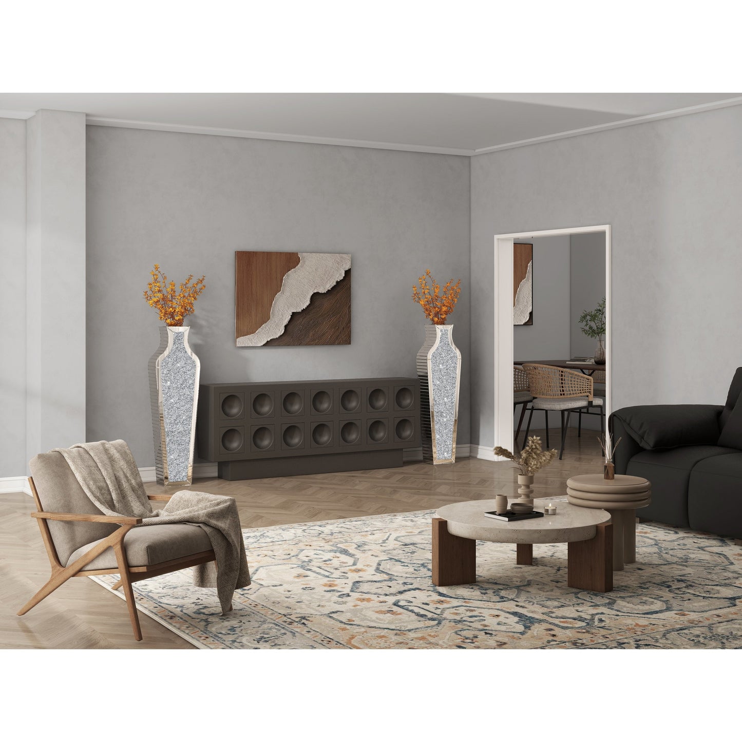 Vaso da terra alto con diamanti frantumati