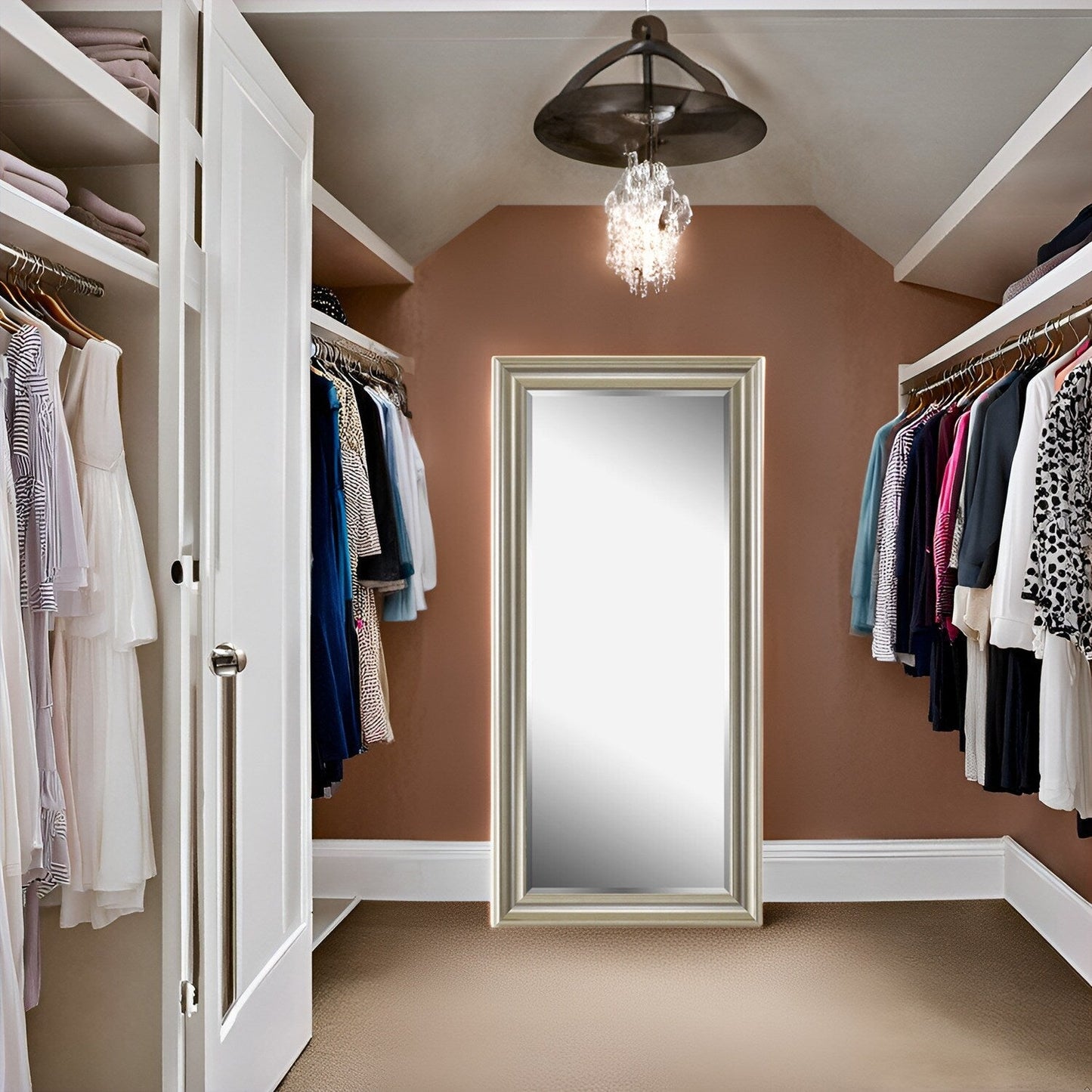 Specchio alto, specchio a figura intera, specchio di grandi dimensioni, cornice liscia in finto legno, specchio rettangolare da parete