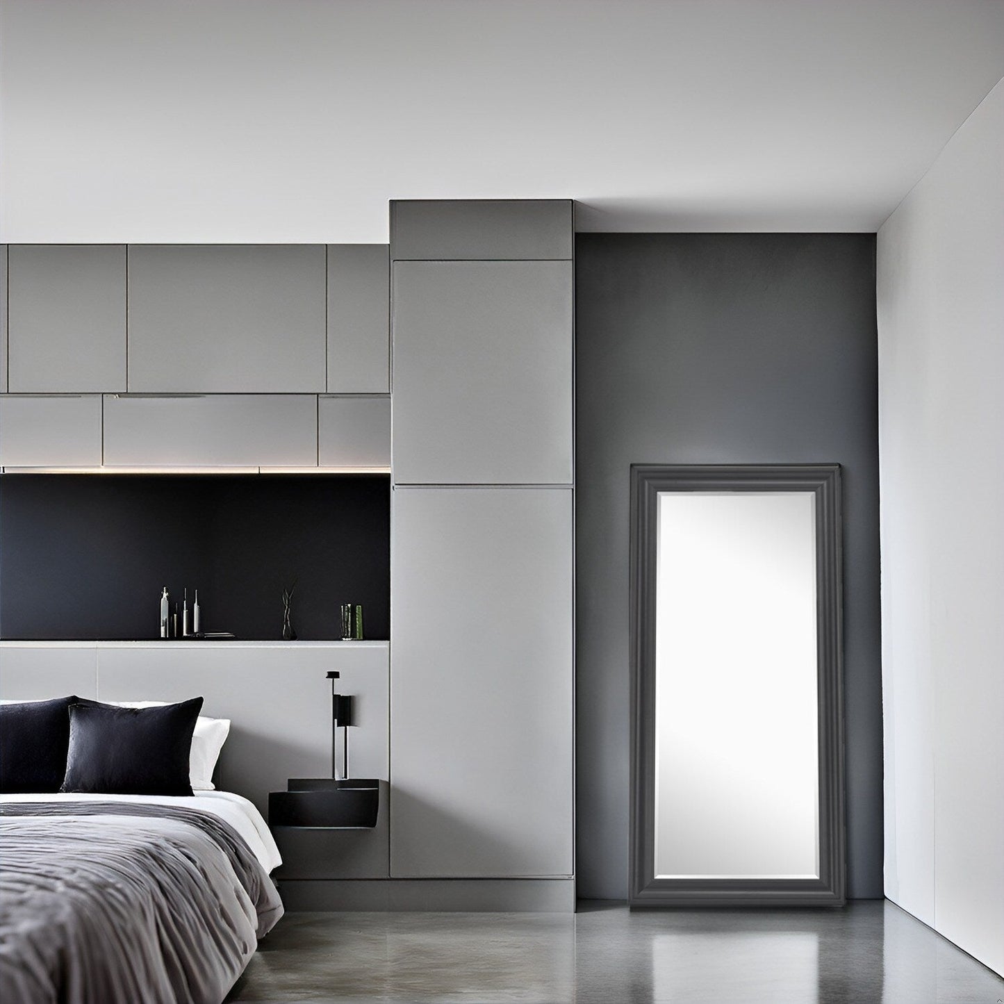 Specchio alto, specchio a figura intera, specchio di grandi dimensioni, cornice liscia in finto legno, specchio rettangolare da parete