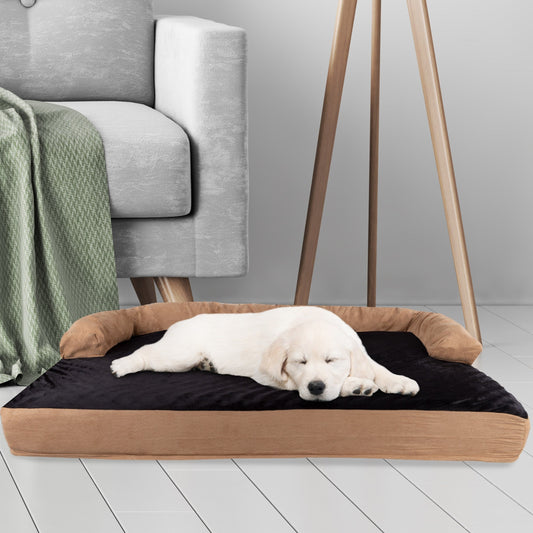 Cuccia per animali domestici color marrone chiaro/nero - Divano ortopedico per cani a 3 strati con gel rinfrescante, memory foam e supporto per il collo