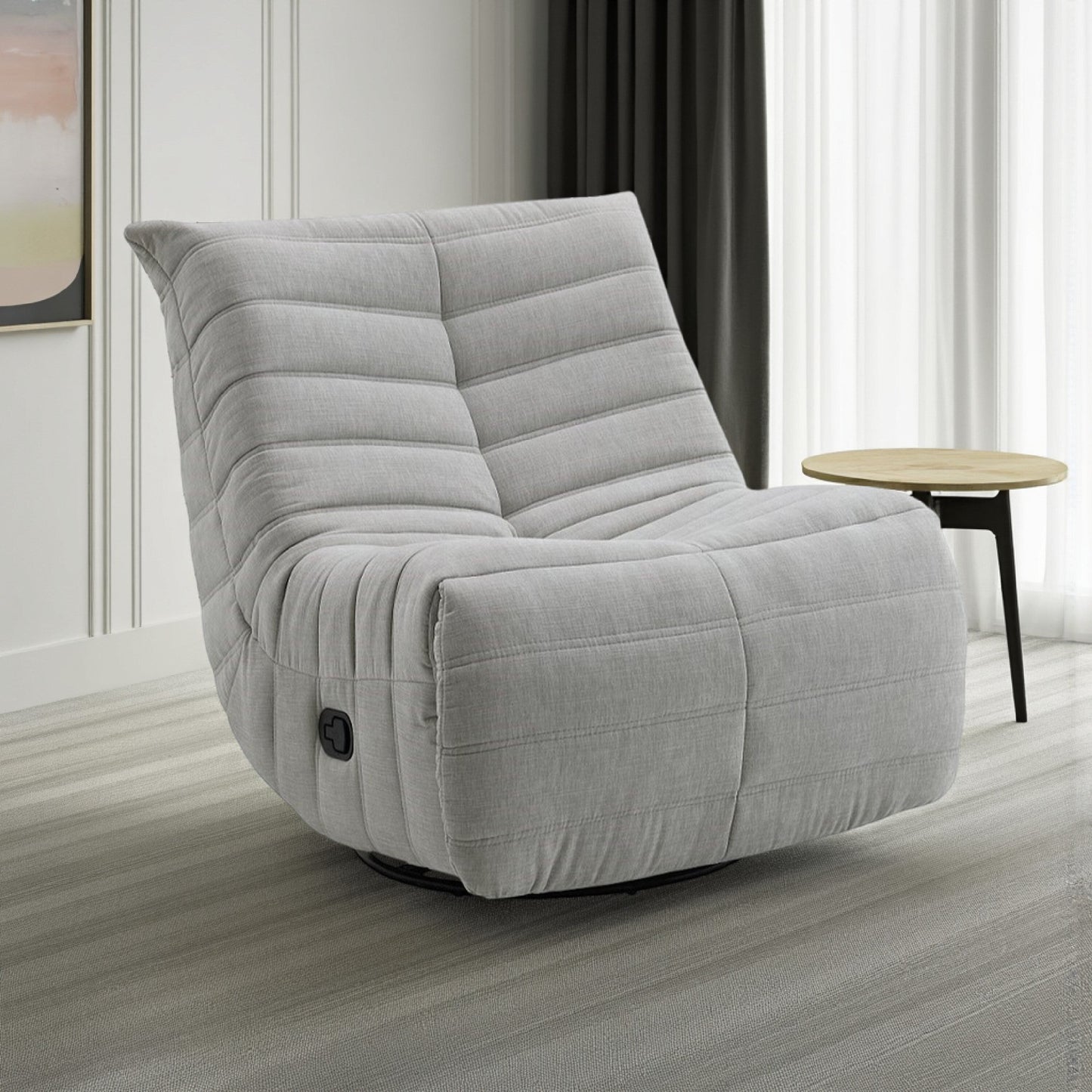 Poltrona reclinabile manuale girevole Taon Swivel Glider, ciniglia grigio chiaro trapuntata
