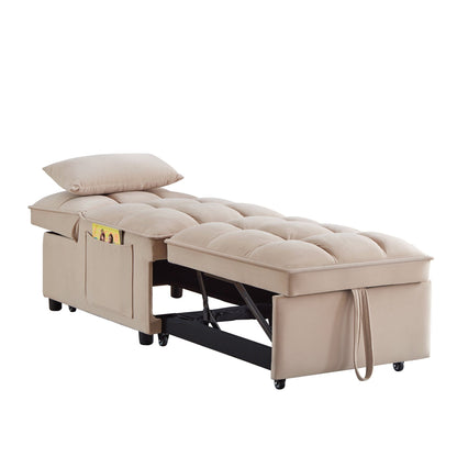 Divano letto singolo pieghevole in velluto color tortora 68,5 con schienale regolabile e cuscini per soggiorno