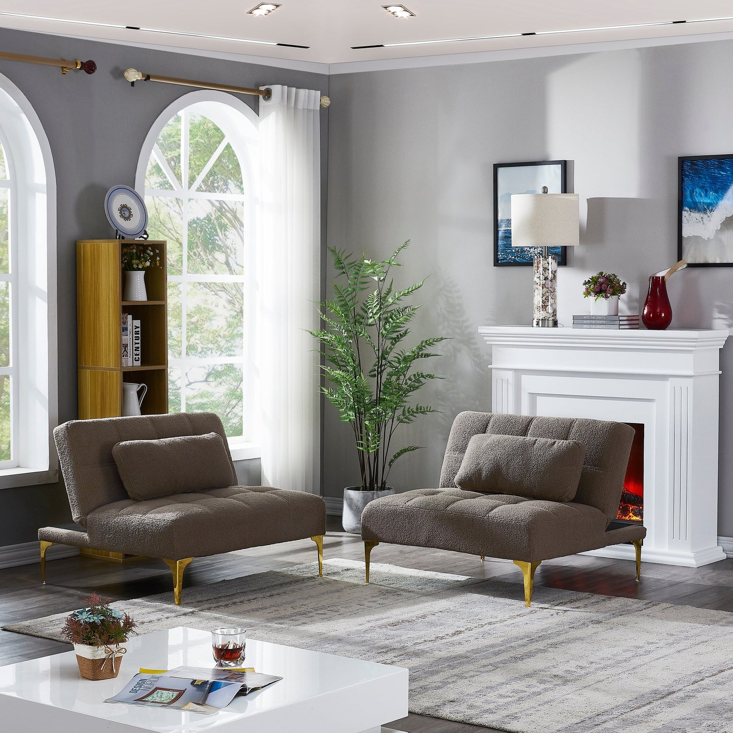 Divano letto componibile in ciniglia color tortora 80.31 con struttura in legno massello per soggiorno