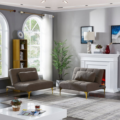 Divano letto modulare in ciniglia color tortora con struttura in legno