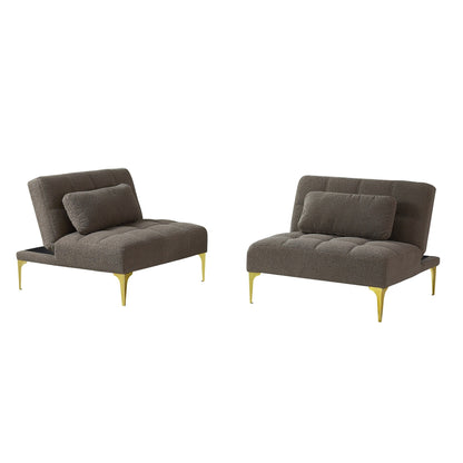 Divano letto modulare in ciniglia color tortora con struttura in legno