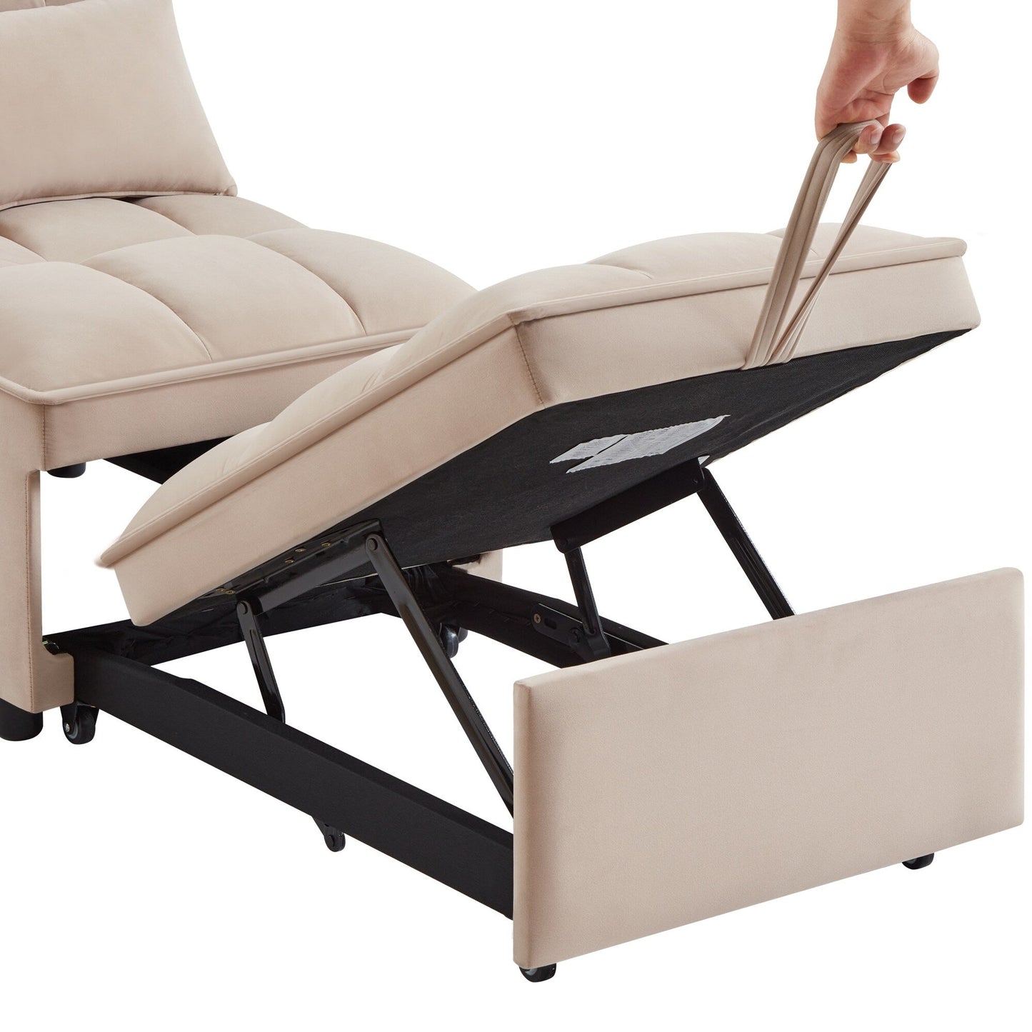 Divano letto pieghevole in velluto color tortora con schienale regolabile