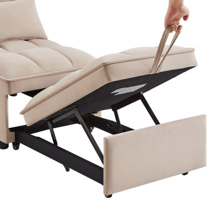 Divano letto pieghevole in velluto color tortora con schienale regolabile