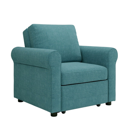 Divano letto singolo convertibile 3 in 1 in lino Teal Modern 34 con schienale regolabile per soggiorno