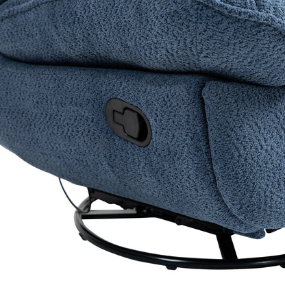 Poltrona reclinabile manuale girevole a 360° con poggiapiedi esteso e schienale imbottito in ciniglia color verde acqua