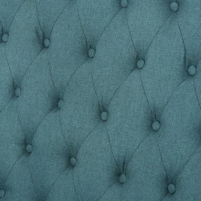Divano a due posti con schienale alto e bottoni trapuntati in velluto verde acqua