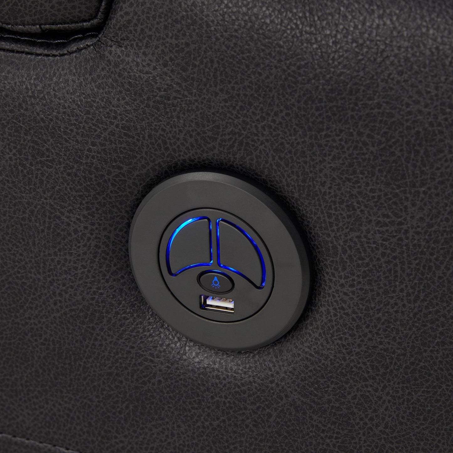 Poltrona reclinabile elettrica a LED in pelle vegana grigia Terlingua con altoparlante, spazio di archiviazione, USB e caricabatterie wireless di iNSPIRE Q Classic