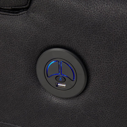 Poltrona reclinabile elettrica a LED in pelle vegana grigia Terlingua con altoparlante, spazio di archiviazione, USB e caricabatterie wireless di iNSPIRE Q Classic