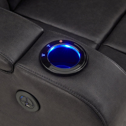 Poltrona reclinabile elettrica a LED in pelle vegana grigia Terlingua con altoparlante, spazio di archiviazione, USB e caricabatterie wireless di iNSPIRE Q Classic