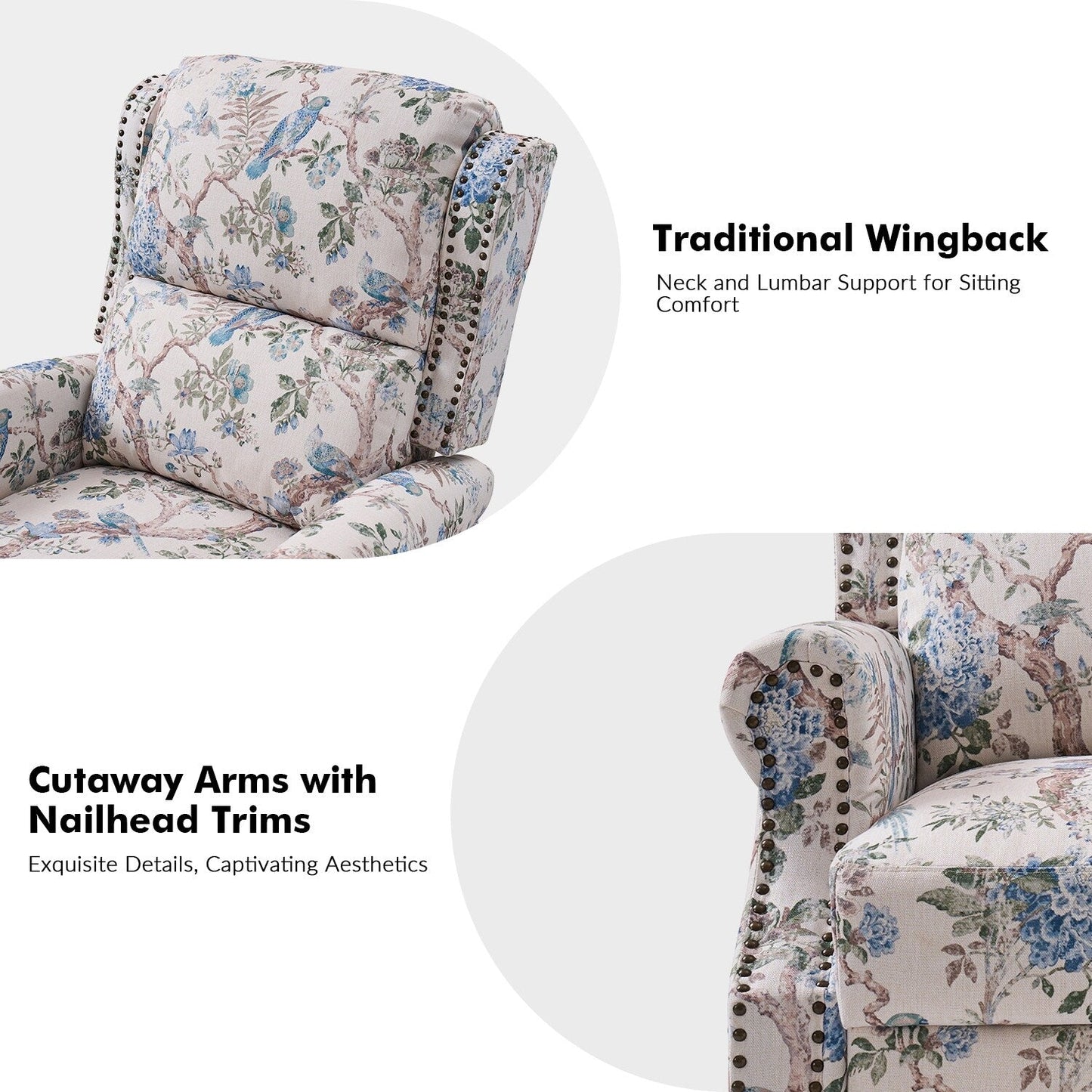 Poltrona reclinabile manuale Terri Classic Cutaway Arms con borchie per soggiorno, set da 2 di HULALA HOME