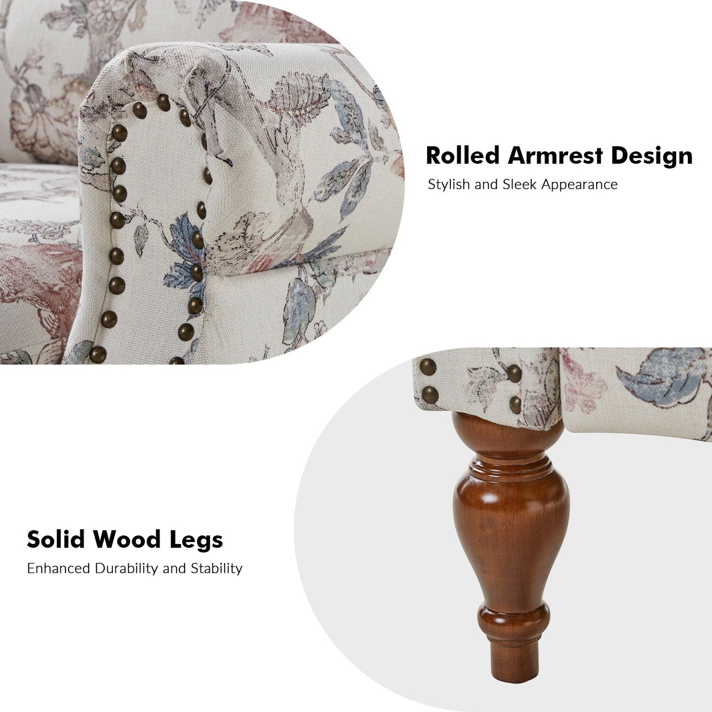 Poltrona reclinabile manuale Terri Classic Cutaway Arms con borchie per soggiorno, set da 2 di HULALA HOME