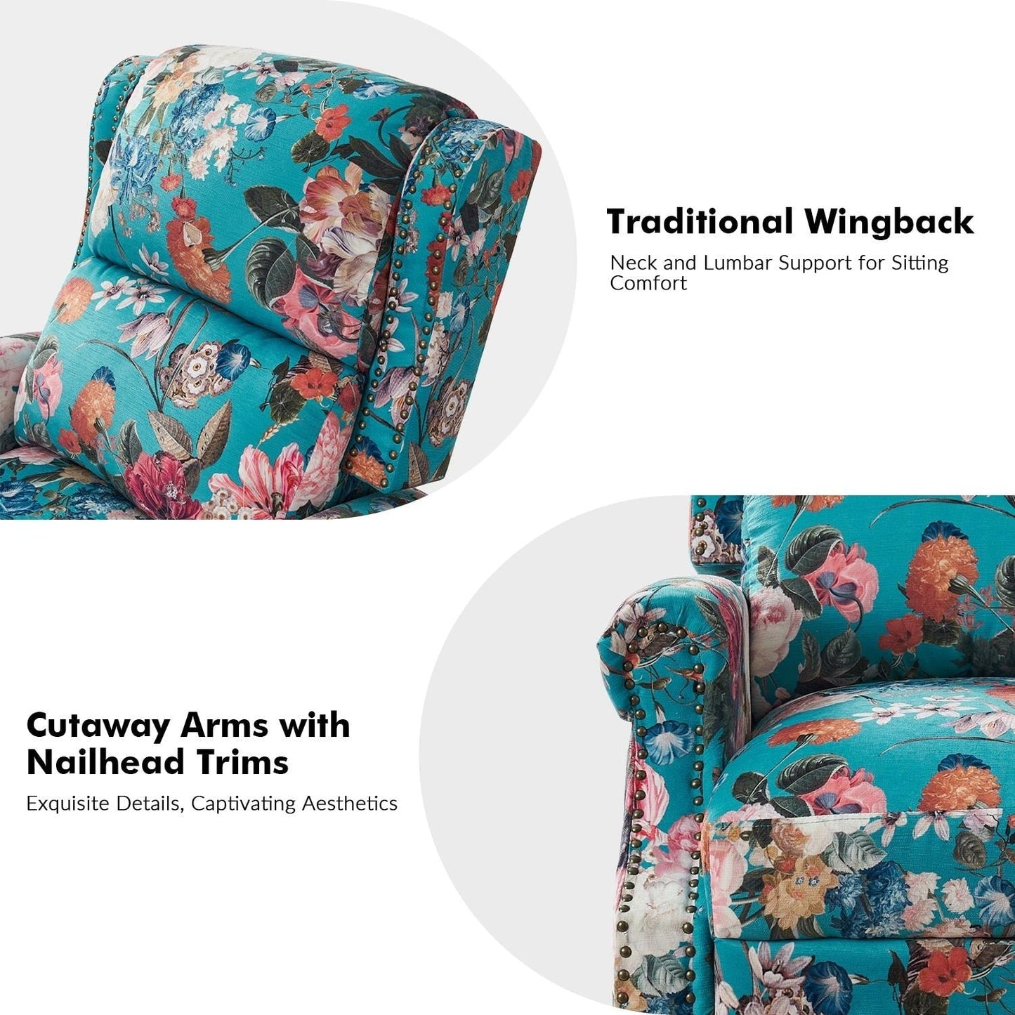 Poltrona reclinabile manuale Terri Classic Cutaway Arms con borchie per soggiorno, set da 2 di HULALA HOME