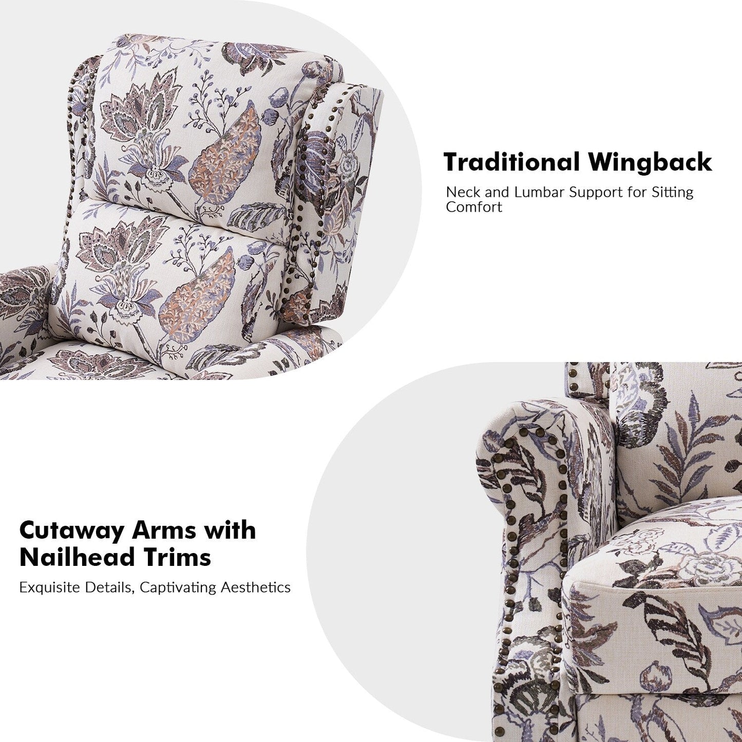 Poltrona reclinabile manuale Terri Classic Cutaway Arms con borchie per soggiorno, set da 2 di HULALA HOME