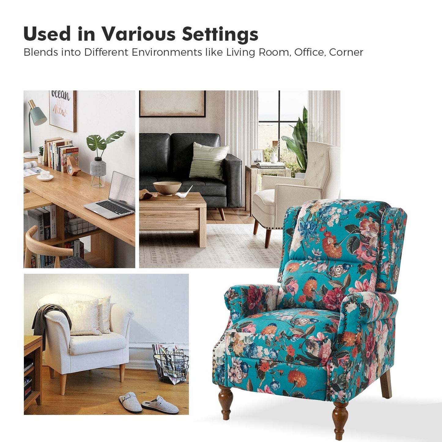 Poltrona reclinabile manuale Terri Classic Cutaway Arms con borchie per soggiorno di HULALA HOME