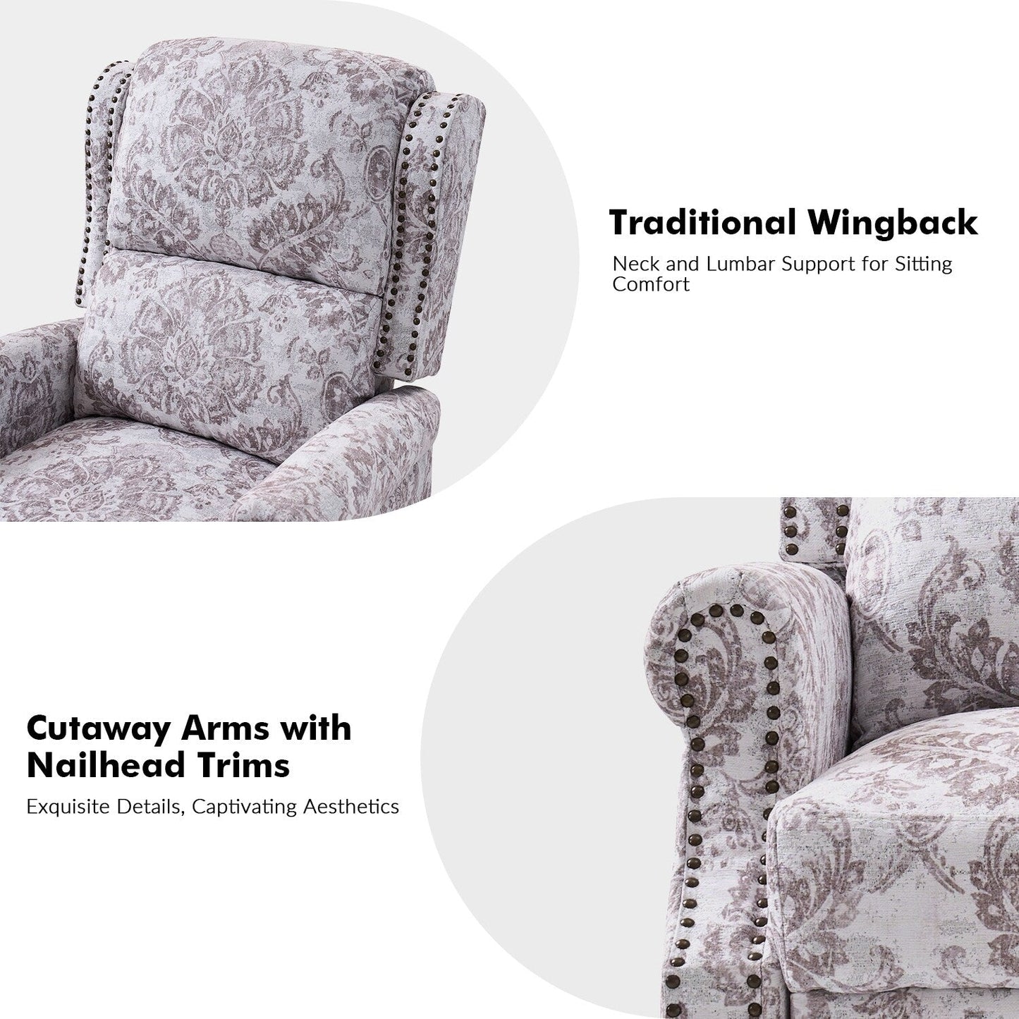 Poltrona reclinabile manuale Terri Classic Cutaway Arms con borchie per soggiorno di HULALA HOME