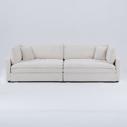 Divano in velluto a coste da 112 pollici, con due cuscini e quattro schienali