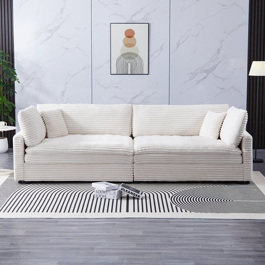 Divano in velluto a coste da 112 pollici, con due cuscini e quattro schienali