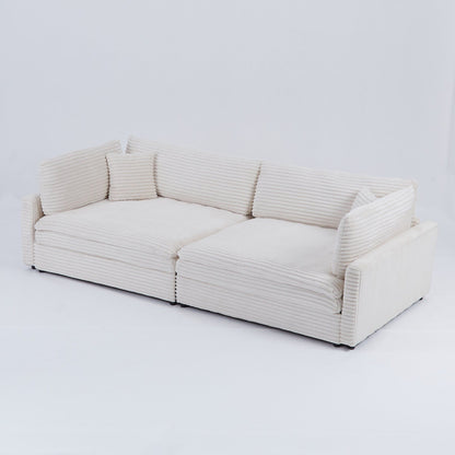 Divano in velluto a coste da 112 pollici, con due cuscini e quattro schienali