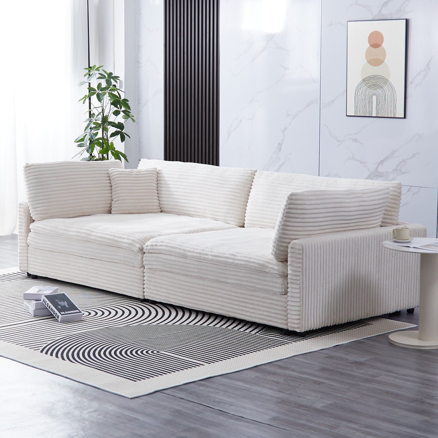 Divano in velluto a coste da 112 pollici, con due cuscini e quattro schienali