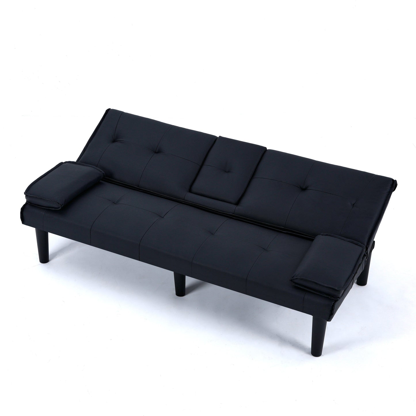 Divano letto multifunzionale in PVC nero da 67 pollici con design pieghevole e portabicchieri