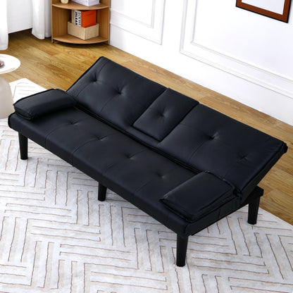 Divano letto multifunzionale in PVC nero da 67 pollici con design pieghevole e portabicchieri