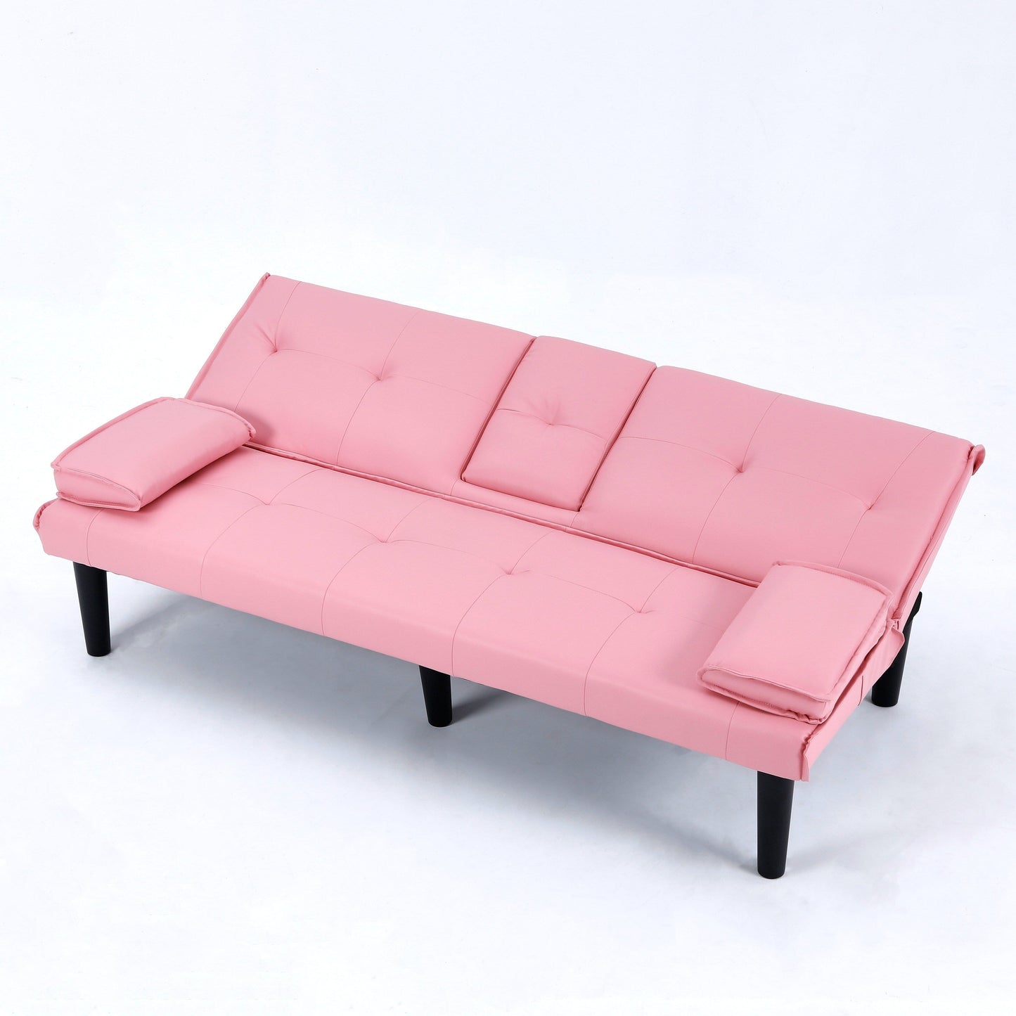 Divano letto multifunzionale in PVC nero da 67 pollici con design pieghevole e portabicchieri