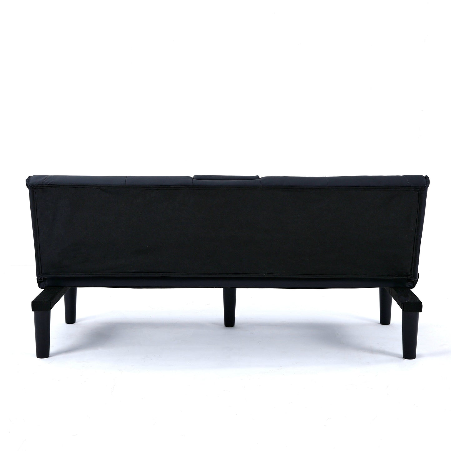 Divano letto multifunzionale in PVC nero da 67 pollici con design pieghevole e portabicchieri
