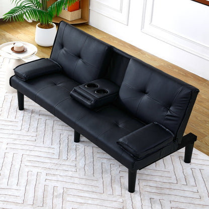 Divano letto multifunzionale in PVC nero da 67 pollici con design pieghevole e portabicchieri