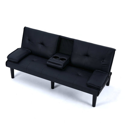 Divano letto multifunzionale in PVC nero da 67 pollici con design pieghevole e portabicchieri