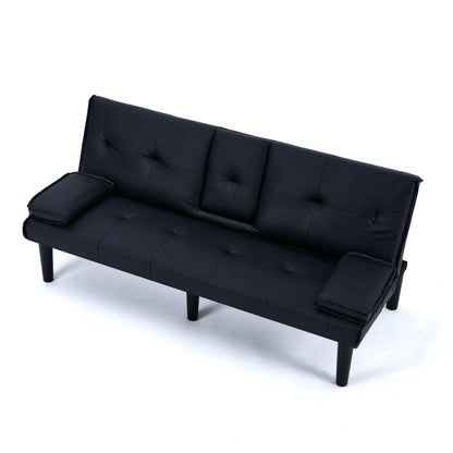 Divano letto multifunzionale in PVC nero da 67 pollici con design pieghevole e portabicchieri